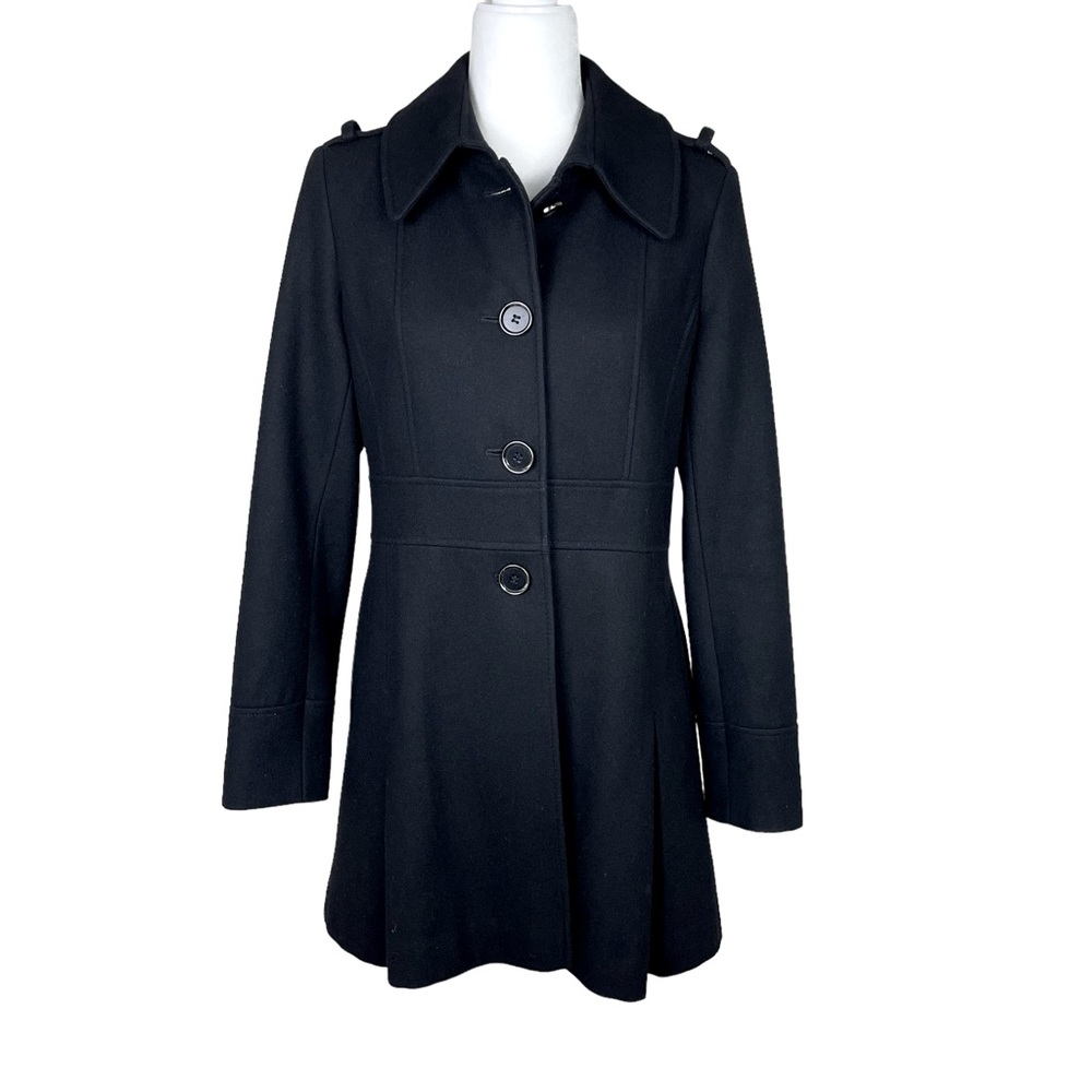 Via Spiga Wool Blend Classic Pleated Fit & Flare Fully Lined Coat Black Size 8
